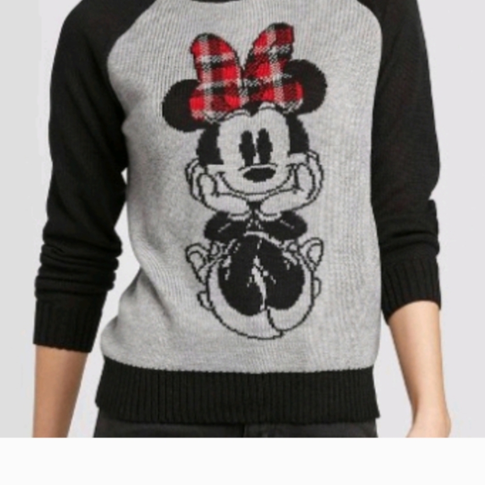 Disney Women's Black and Gray Minnie Mouse Sweater